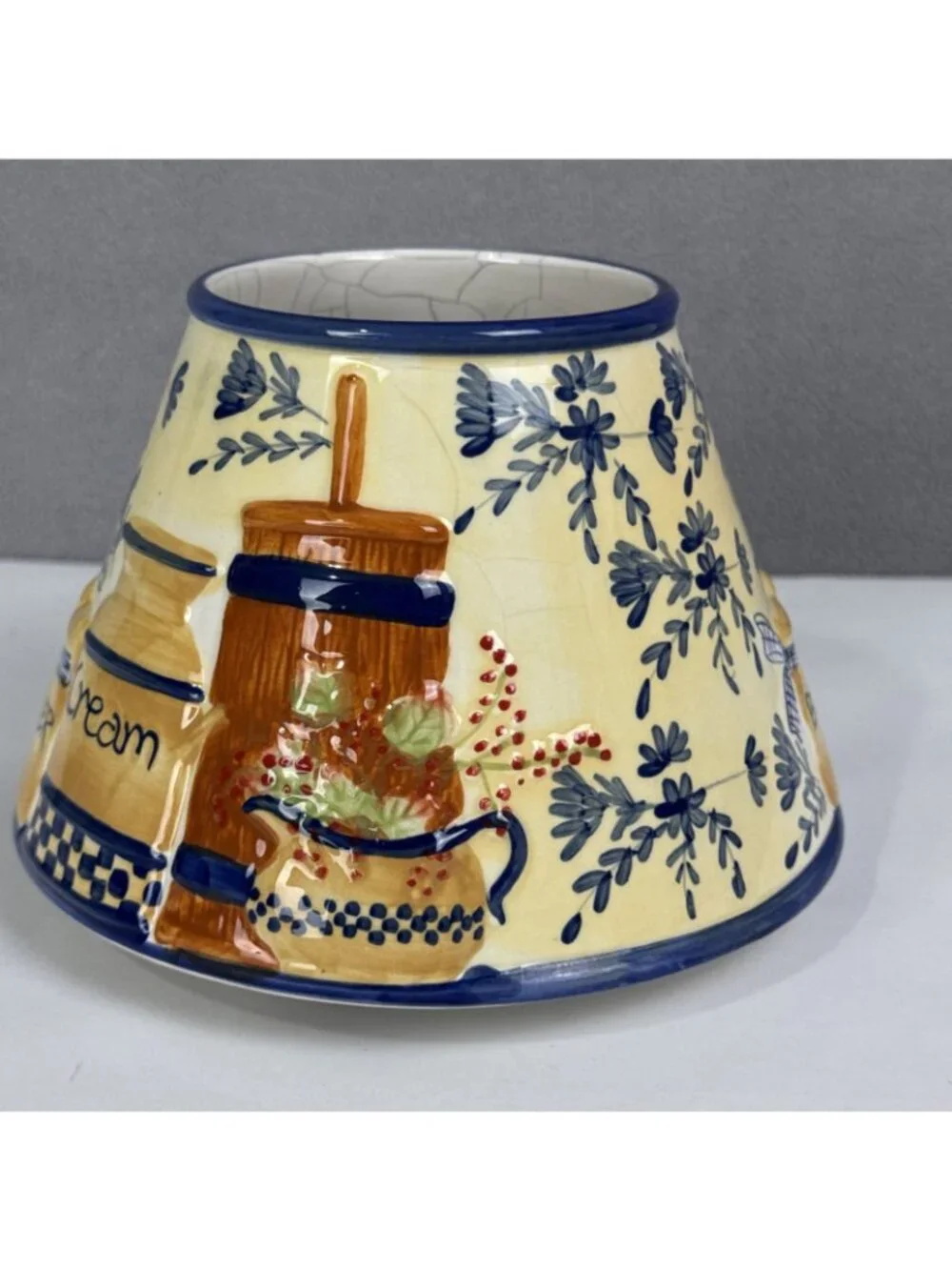 Yankee Candle Large Topper Country Butter Churn Cream Blue Tan shade farmhouse